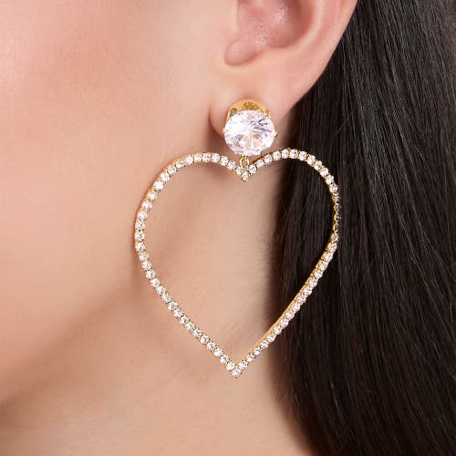 Jessica Simpson Crystal Heart Earrings In Gold