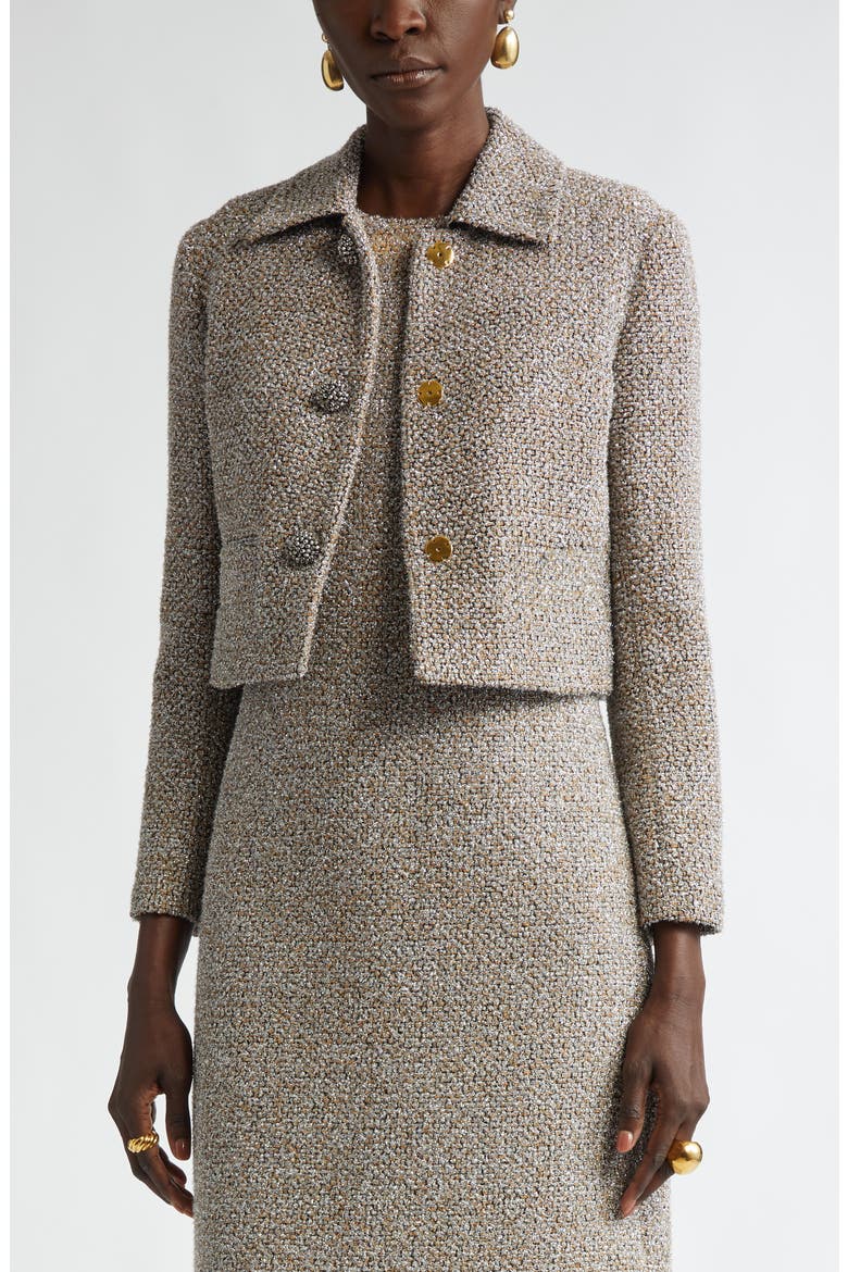 Metallic Eyelash Tweed Jacket, Alternate, color, SHADOW/ SILVER/ KHAKI MULTI