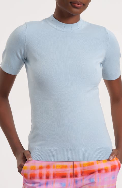 Mock Neck Short Sleeve Sweater