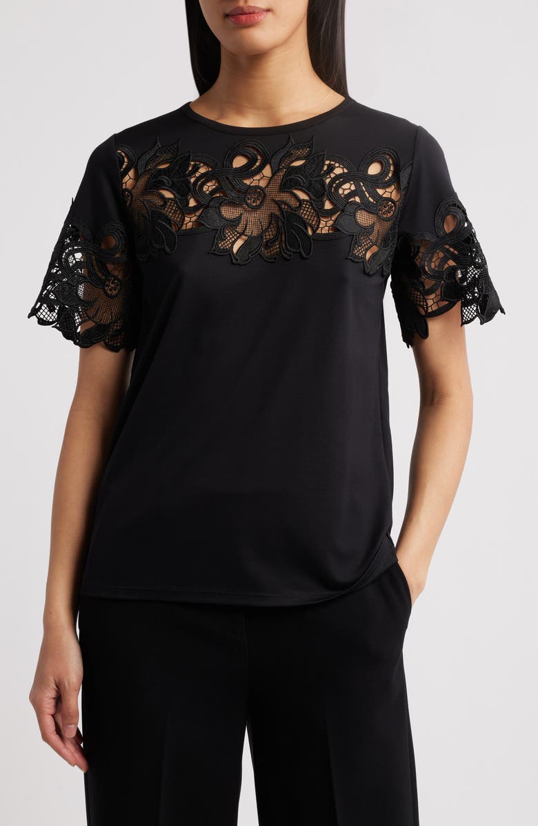 Anne Klein Harmony Lace Appliqué T-Shirt, Main, color, 