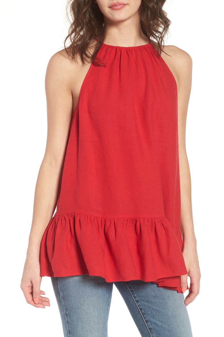 Asymmetrical Peplum Tank, Main, color, RED LIPSTICK CROSS DYE