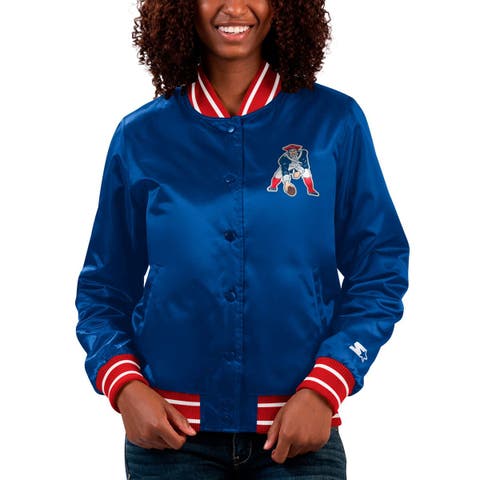 Women's Starter Navy New England Patriots Full Count Satin Full-Snap Varsity Jacket