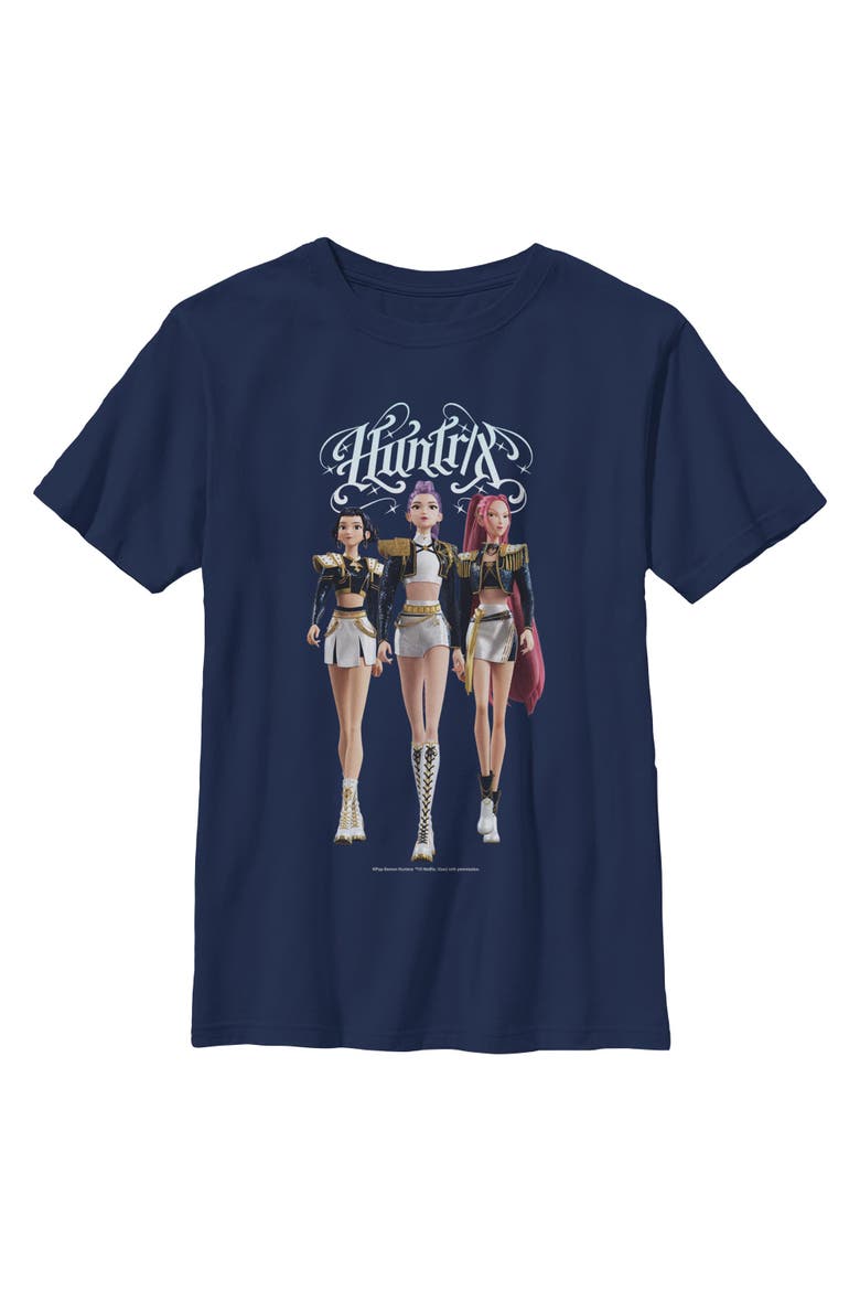 Boy's Kpop Demon Hunters Huntrix Fashion Poses  Graphic T-Shirt, Main, color, Navy Blue