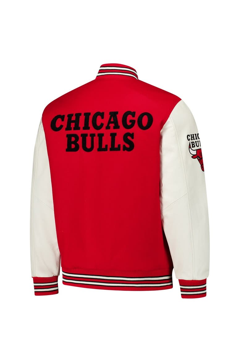 Men's G-III Sports by Carl Banks  Red Chicago Bulls Moneyball Wool & Leather Full-Snap Varsity Jacket, Alternate, color, Red