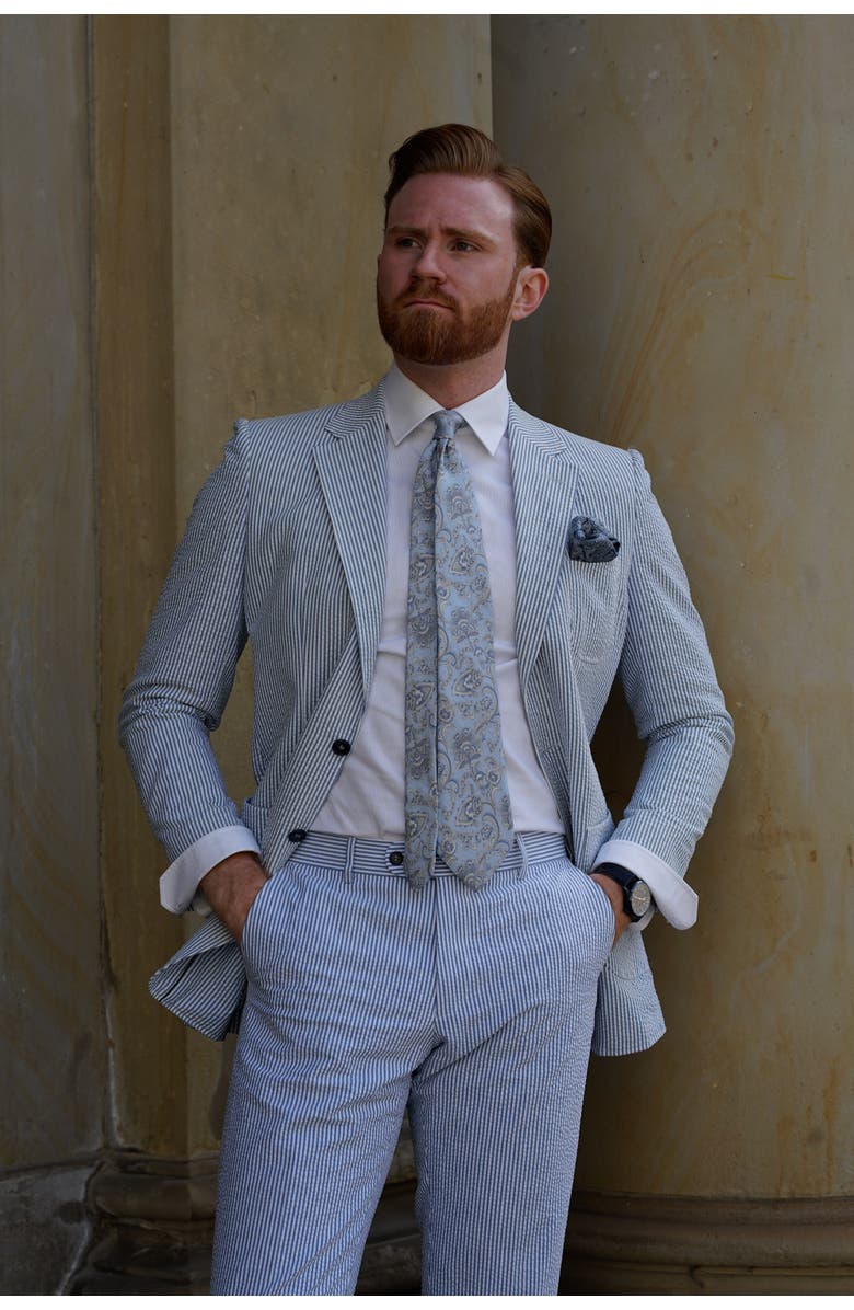 Elizabetta Novara - Extra Long Printed Silk Tie for Men, Alternate, color, Sky Blue