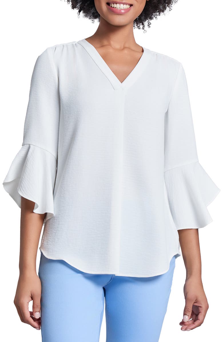Jones New York Flutter Sleeve Pleat V-Neck Top, Main, color, 