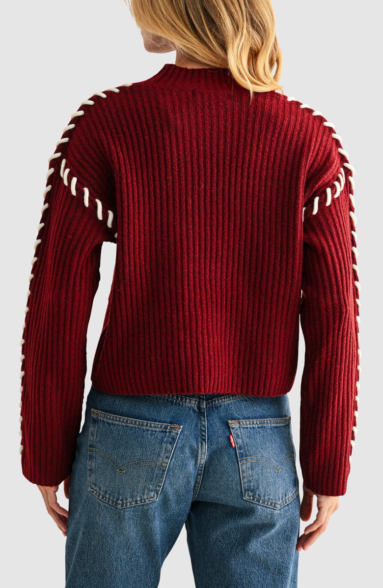 All in Favor Whipstitch Mock Neck Rib Sweater, Alternate, color, Burgundy Ivory