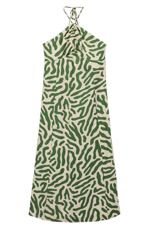 Mango Frill Print Cotton Midi Dress In Green