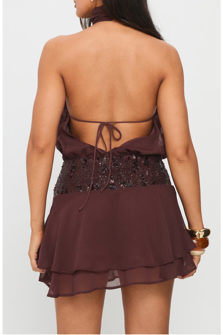 Zenayda Open Back Drop Waist Sequin Minidress, Alternate, color, BROWN
