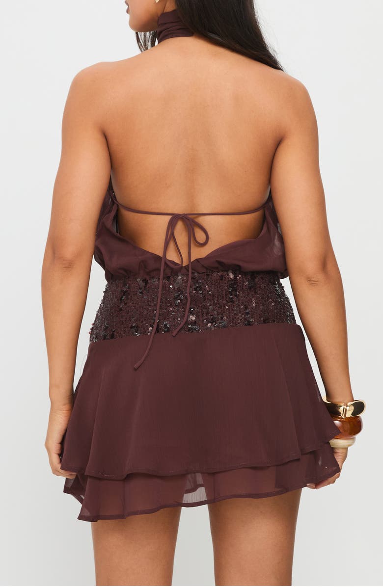 Princess Polly Zenayda Open Back Drop Waist Sequin Minidress, Alternate, color, Brown
