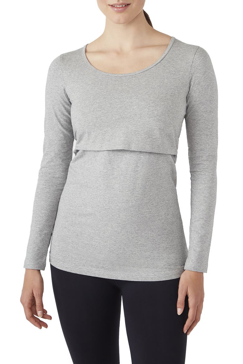 Maternity/Nursing Tee, Main, color, STEEL GREY MELANGE