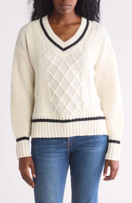 Blu Pepper Stripe V-Neck Cable Knit Sweater