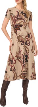 Vince Camuto Paisley Print Midi Sweater Dress