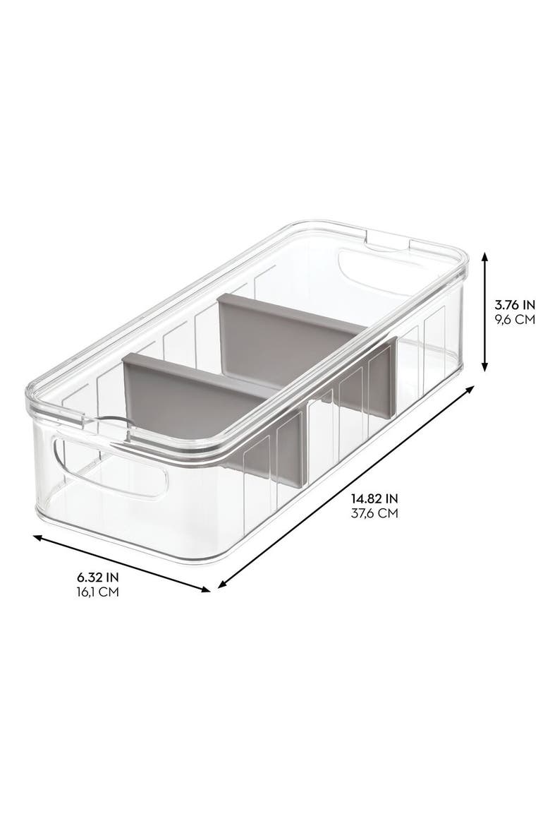 Large Fridge Organizer Bin with Removable Divider and Lid - Set of 3 - Clear/Gray, Alternate, color, Gray