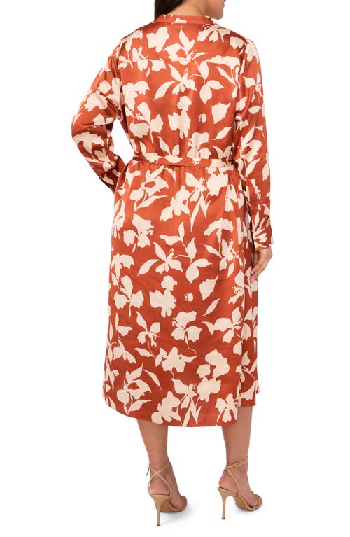 Halogen ® Print Tie Waist Midi Shirtdress In Brown