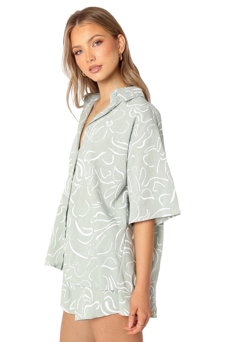 Fiorelli Button-Up Shirt & Shorts, Alternate, color, SAGE