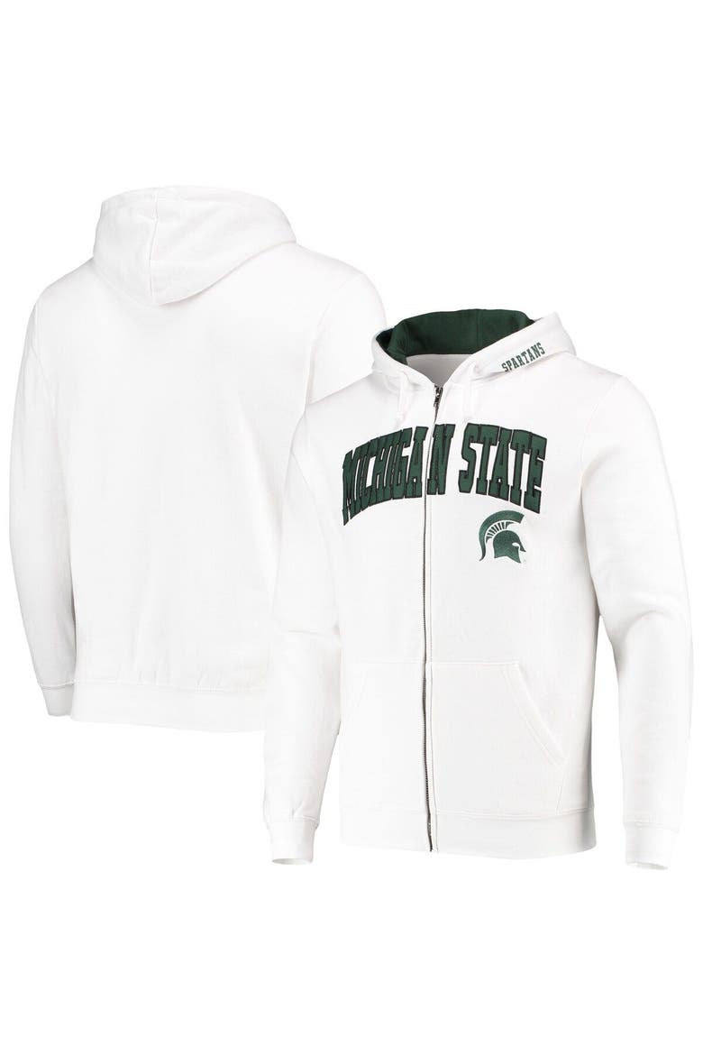 Men's Colosseum White Michigan State Spartans Arch & Logo 3.0 Full-Zip Hoodie, Main, color, White
