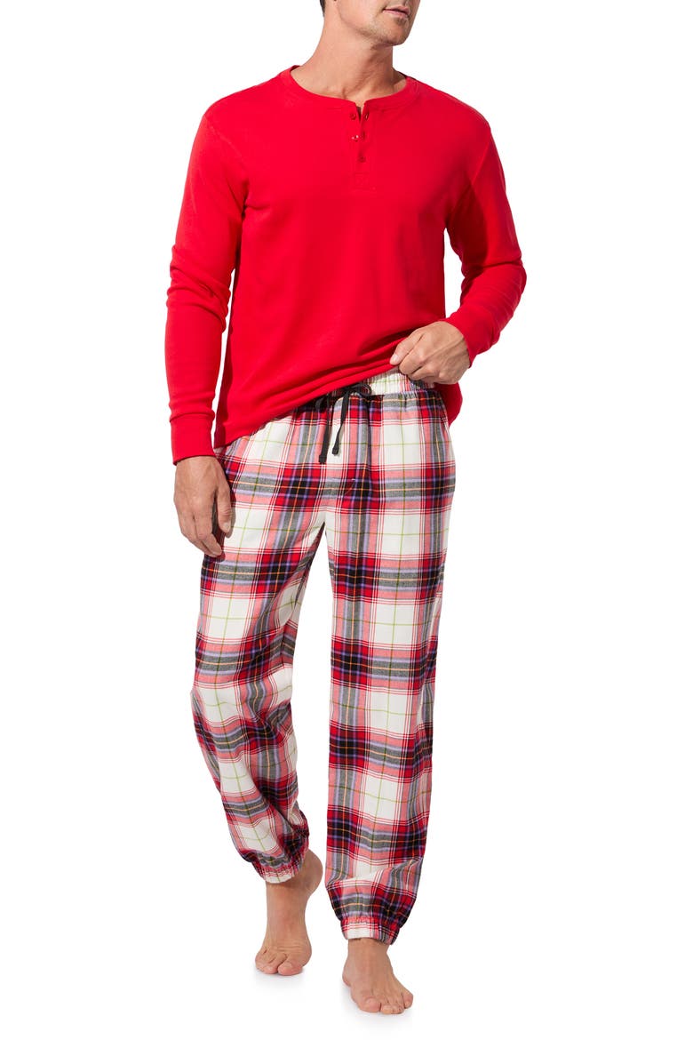 Henley Pajama Top and Organic Cotton Flannel Pajama Joggers Set, Main, color, EQUESTRIAN PLAID