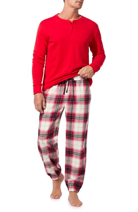 Henley Pajama Top and Organic Cotton Flannel Pajama Joggers Set