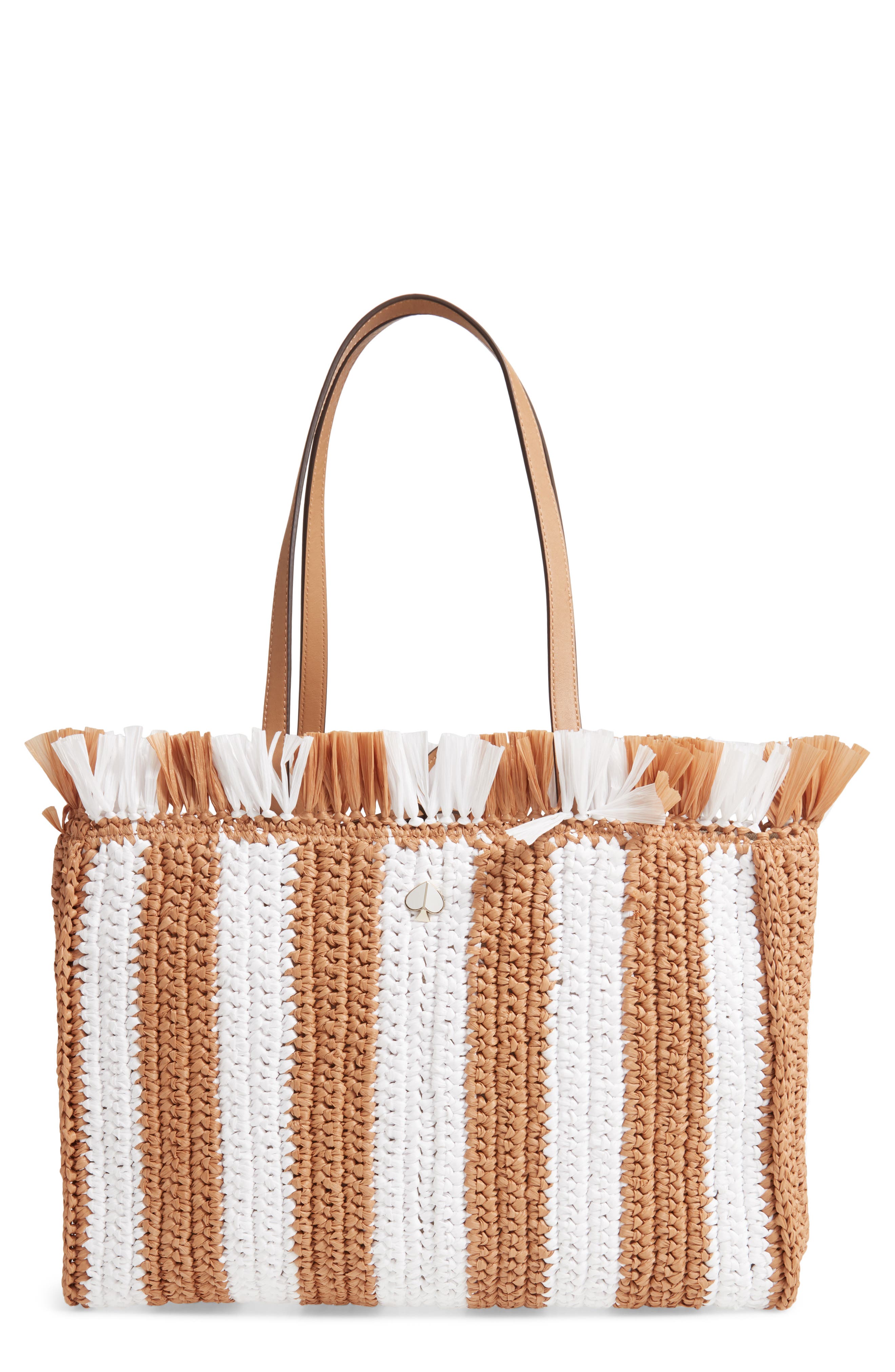 large sam stripe straw tote, Main, color, OPTIC WHITE MULTI