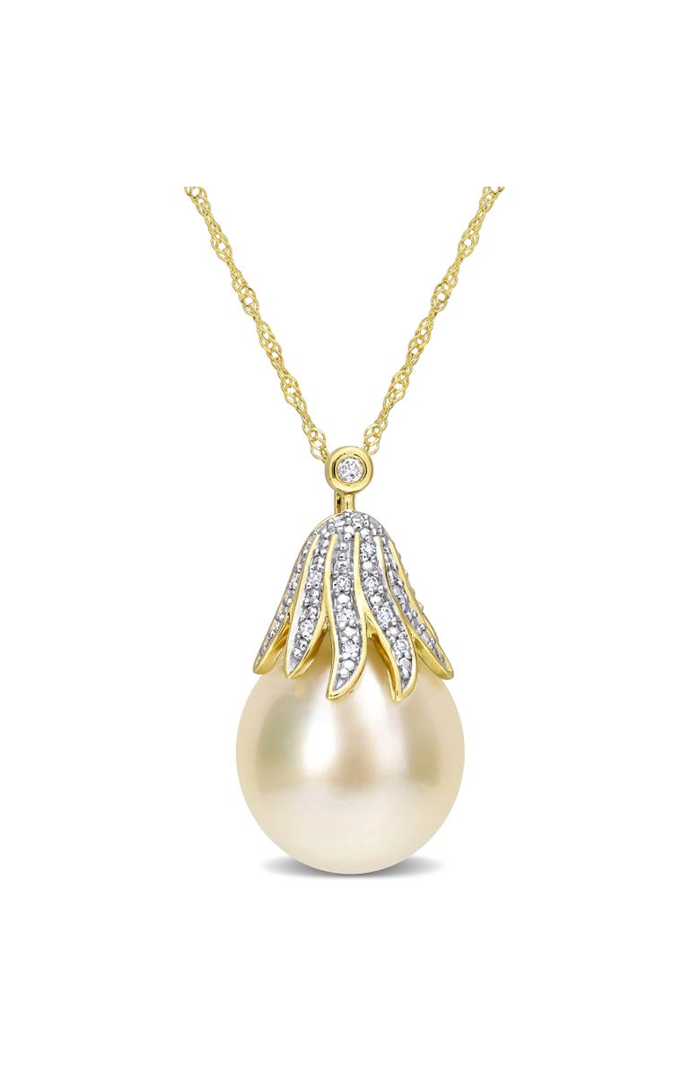 Julianna B. Cultured Pearl & Diamond Floral Necklace 14k, Main, color, South Sea Pearl/Yellow Gold