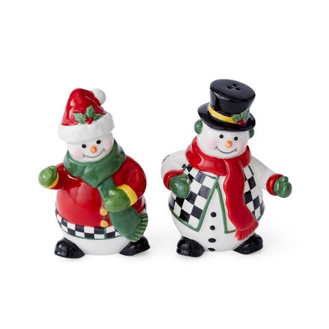Christmas Tree Black & White Snowman Salt & Pepper Shaker Set