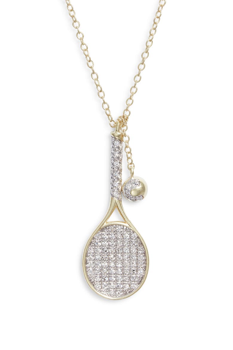 Diamond Tennis Racket Pendant Necklace, Main, color, YELLOW