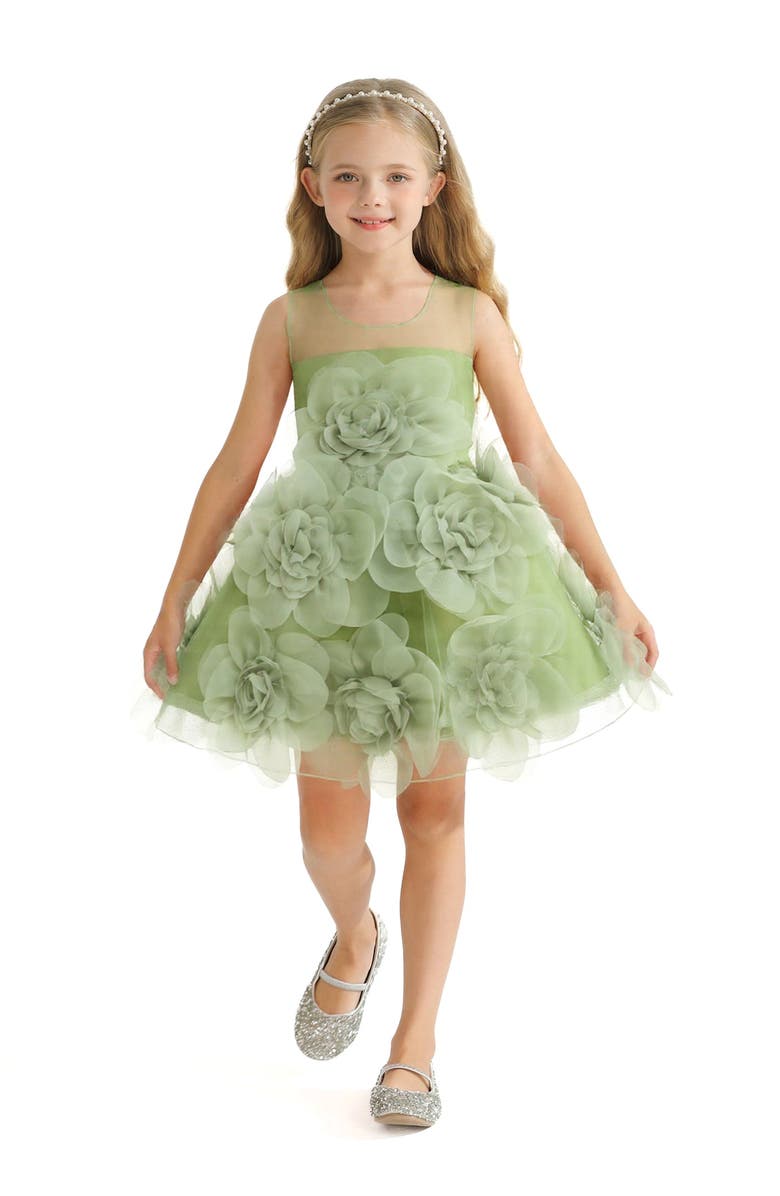 Tulleen Floral Blooming Flowers Dress, Alternate, color, Green