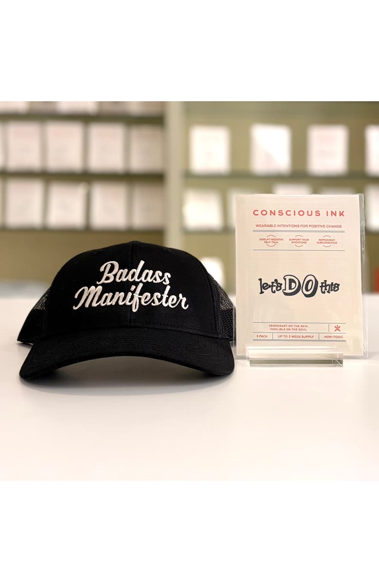 Conscious Ink Badass Manifester Eco Trucker + Ink, Main, color, Black