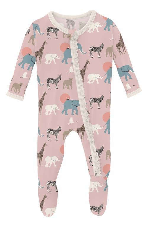 KicKee Pants Ruffle Fitted One-Piece Pajamas in Baby Rose Just So Animals 