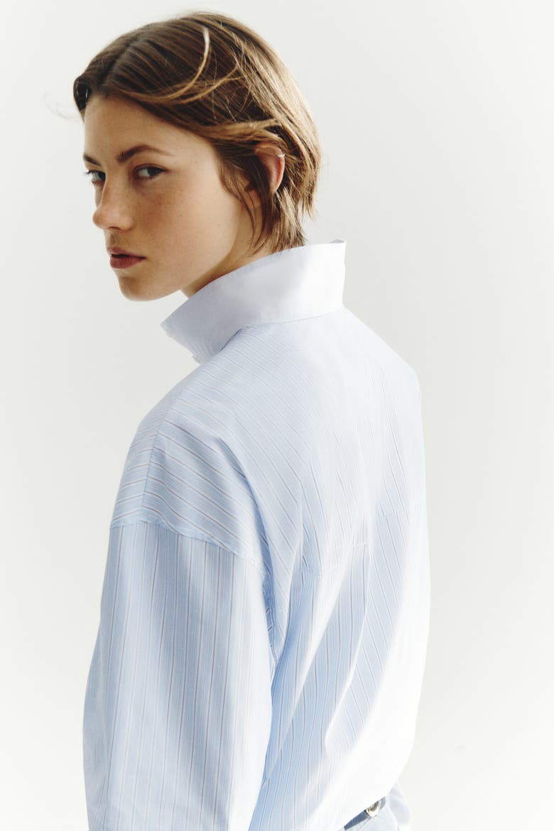 Stand-up Collar Shirt, Alternate, color, Light blue/striped