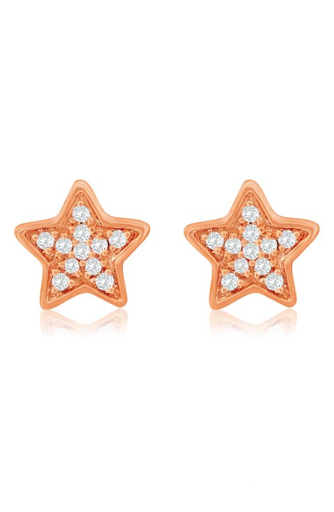 14K Gold Diamond Star Stud Earrings - 0.06 ct.