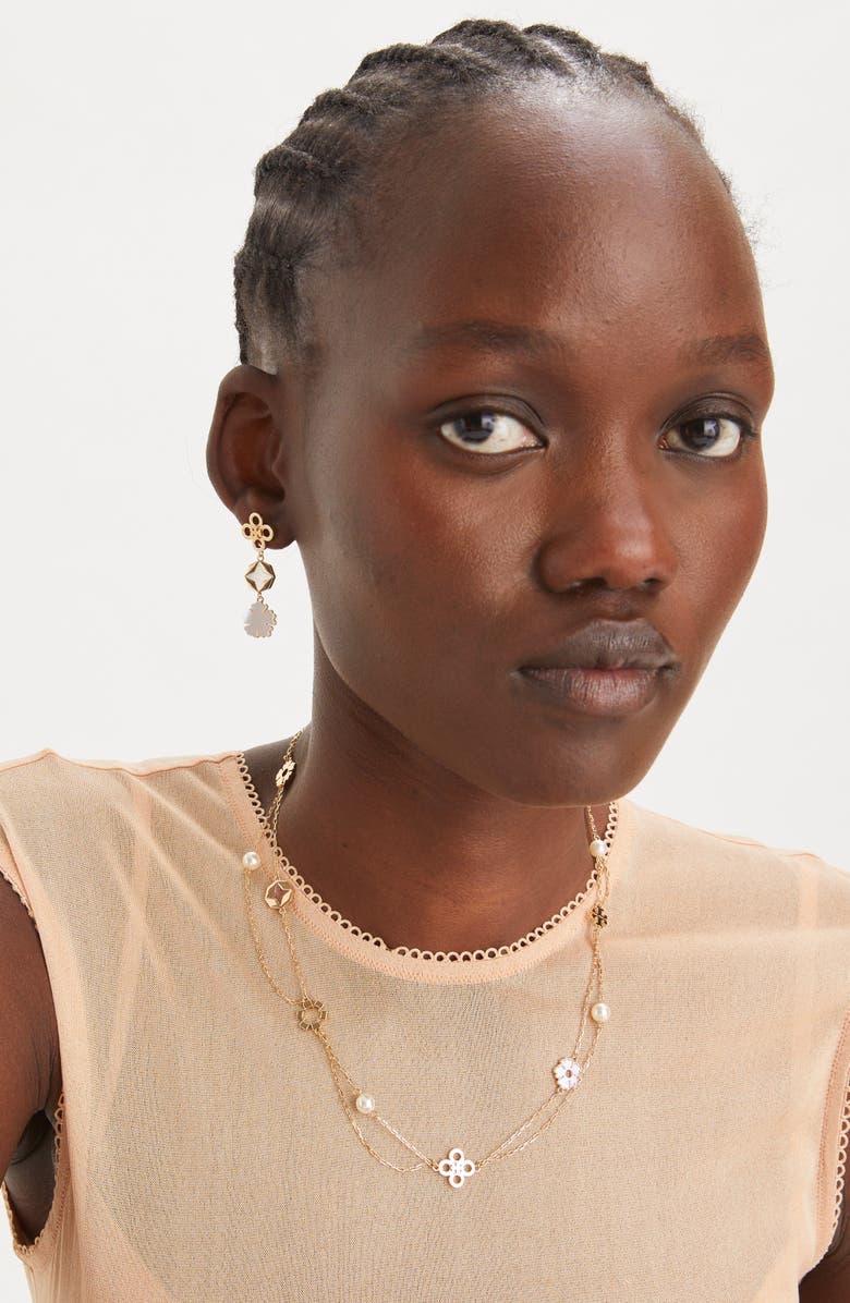 Tory Burch Kira Clover Linear Earrings, Alternate, color,