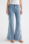 Tractr Flower Embroidered Flare Leg Hems