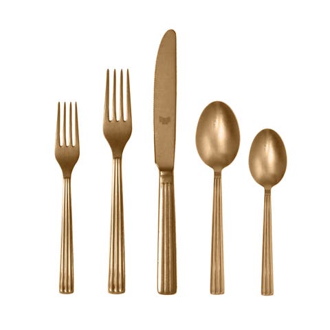 Sole Pewter Gold Flatware  Set - 5 Pieces