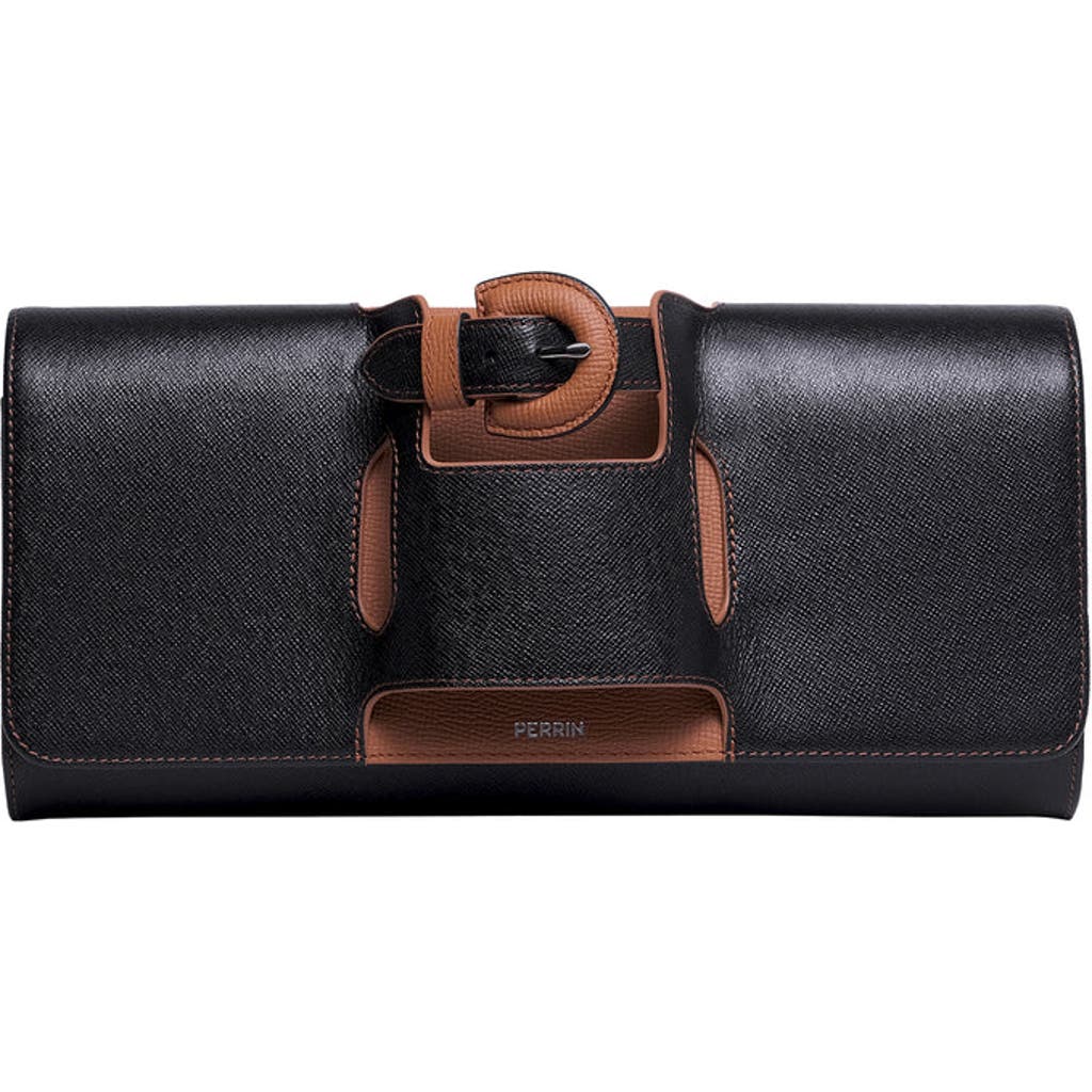 Perrin Paris La Parisienne Clutch In Black | Caramel