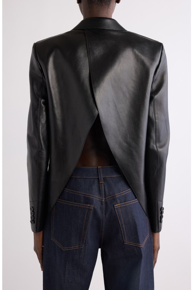Slashed Double Breasted Leather Jacket, Alternate, color, BLACK
