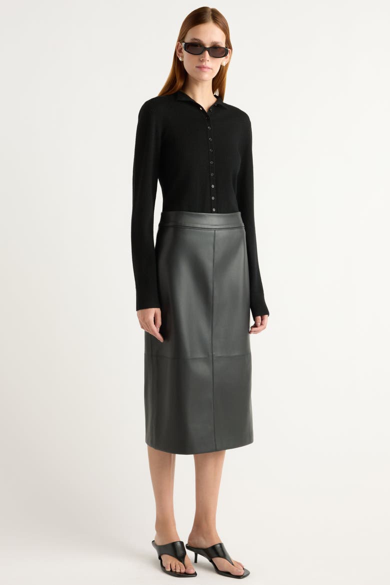 Briony Back-Slit Vegan Leather Skirt, Alternate, color, Black
