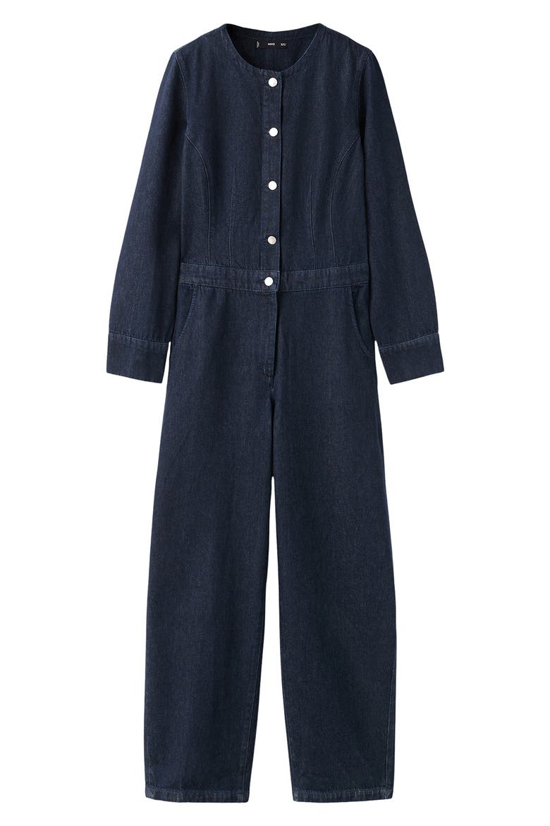 Long Sleeve Denim Jumpsuit, Main, color, DARK BLUE