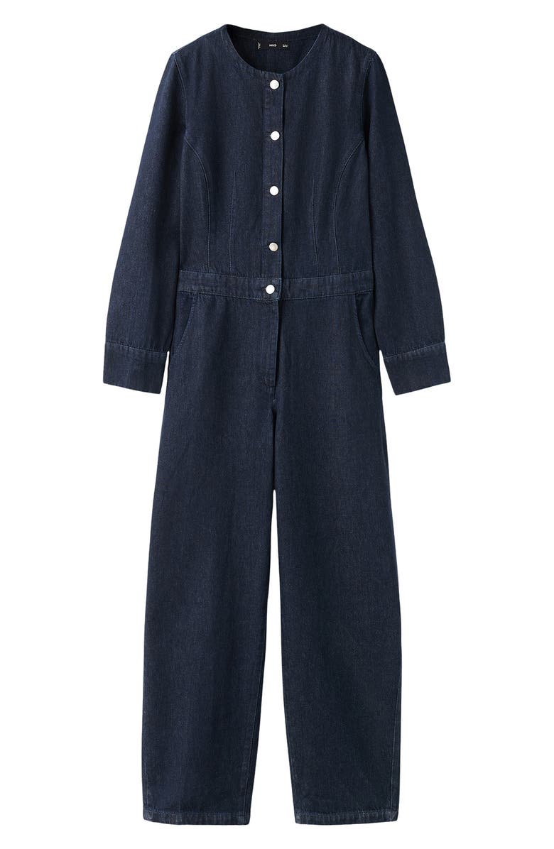 MANGO Long Sleeve Denim Jumpsuit, Main, color, Dark Blue
