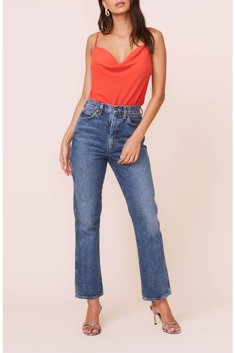 Cowl Neck Bodysuit, Alternate, color, RED