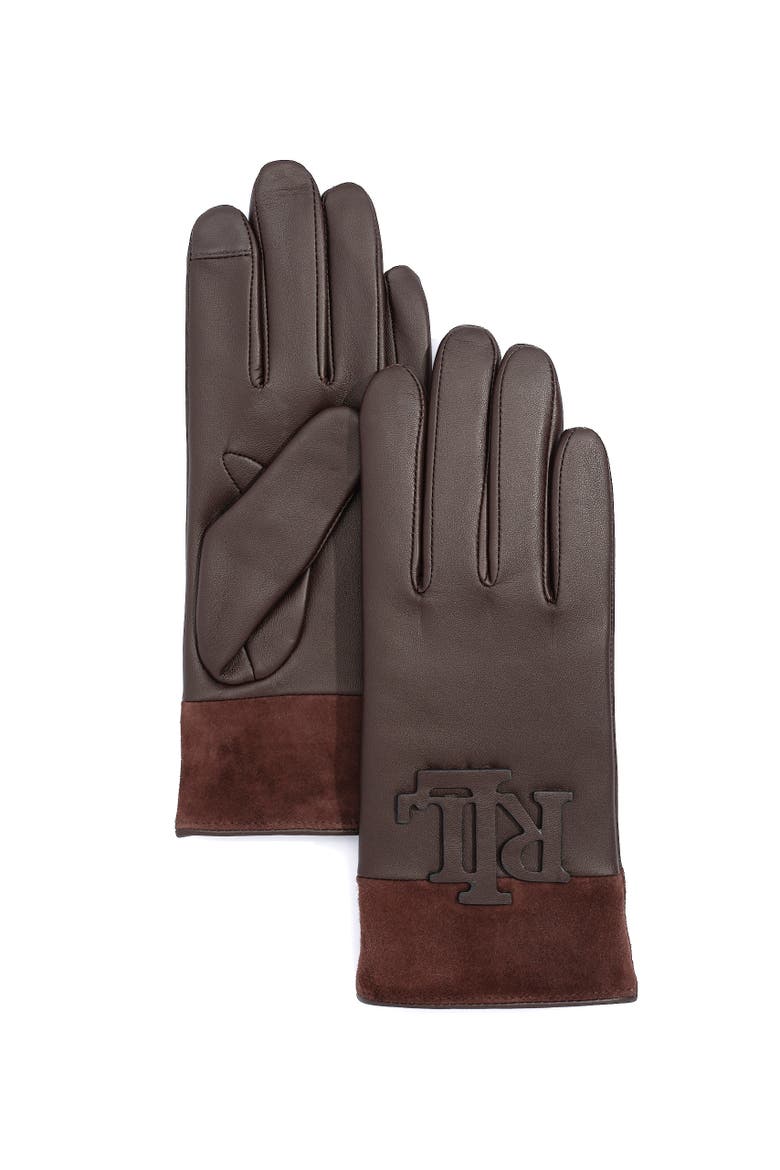 raised logo leather touch glove, Main, color, country brown