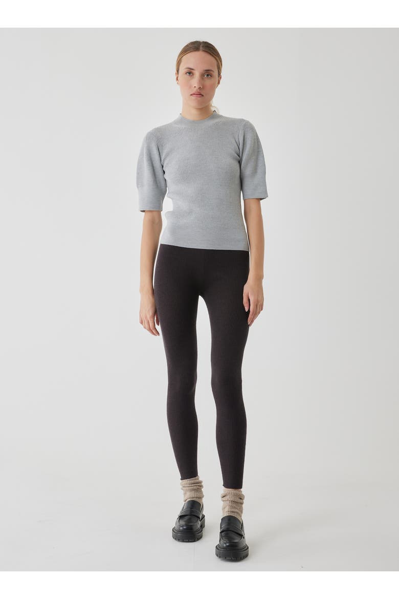Compact Merino Mini Rib Short Sleeve Crewneck, Alternate, color, GRIS CHINE CLAIR