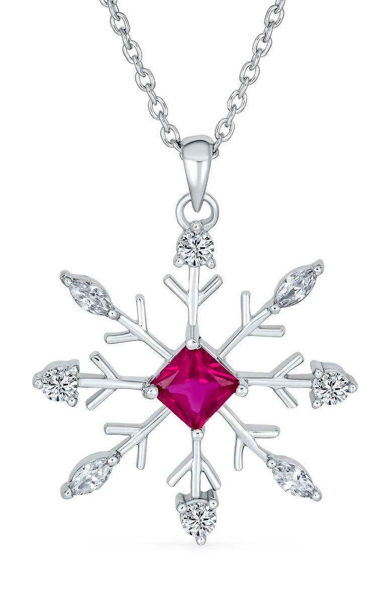 Sterling Silver CZ Snowflake Pendant Necklace & Earrings Set, Alternate, color, RED