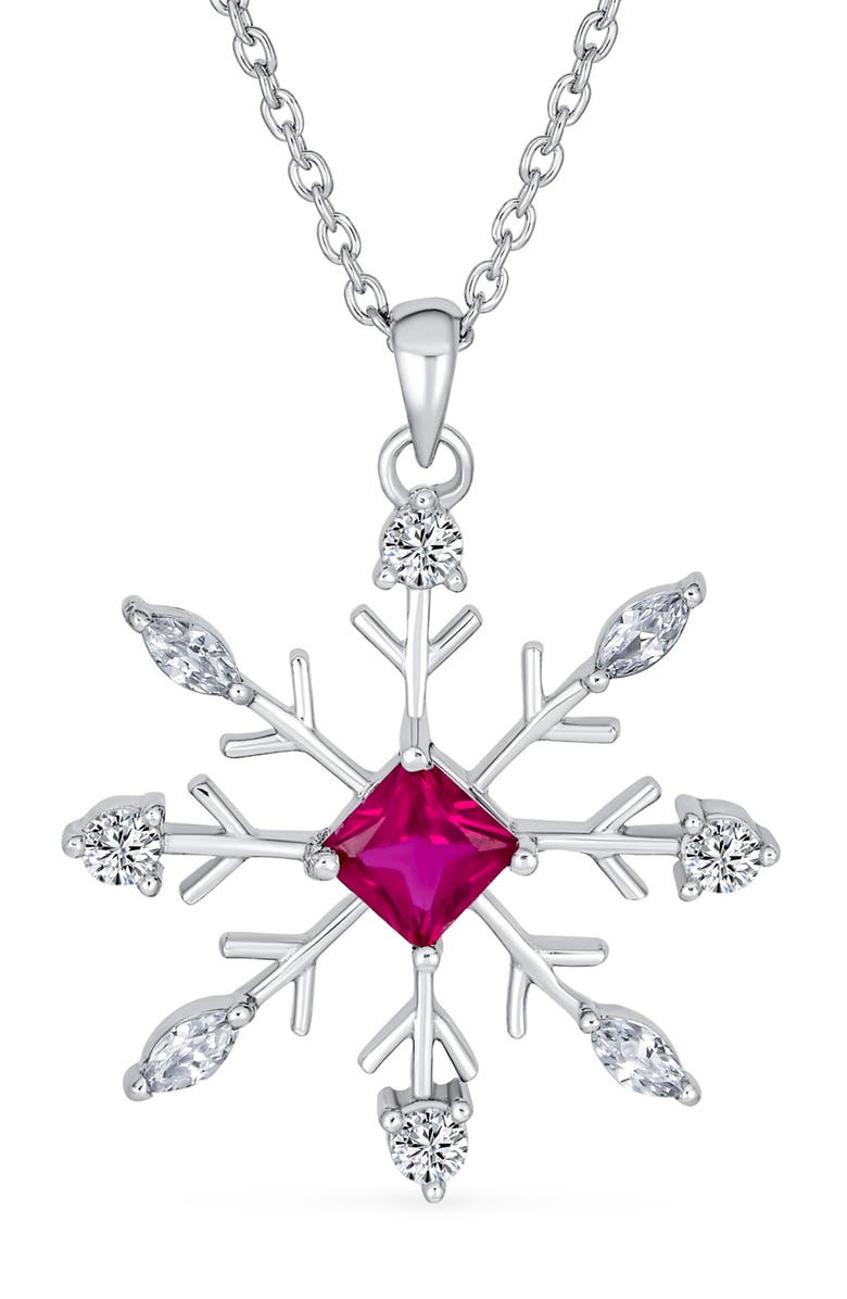 BLING JEWELRY Sterling Silver CZ Snowflake Pendant Necklace & Earrings Set, Alternate, color, 