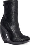 AZALEA WANG Rapture Faux Snakeskin Cutout Wedge Bootie