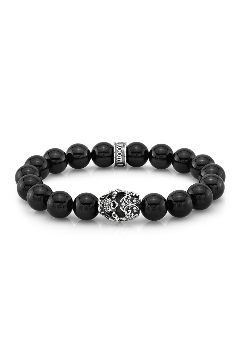 Filigree Skull Bead Bracelet, Main, color, Black