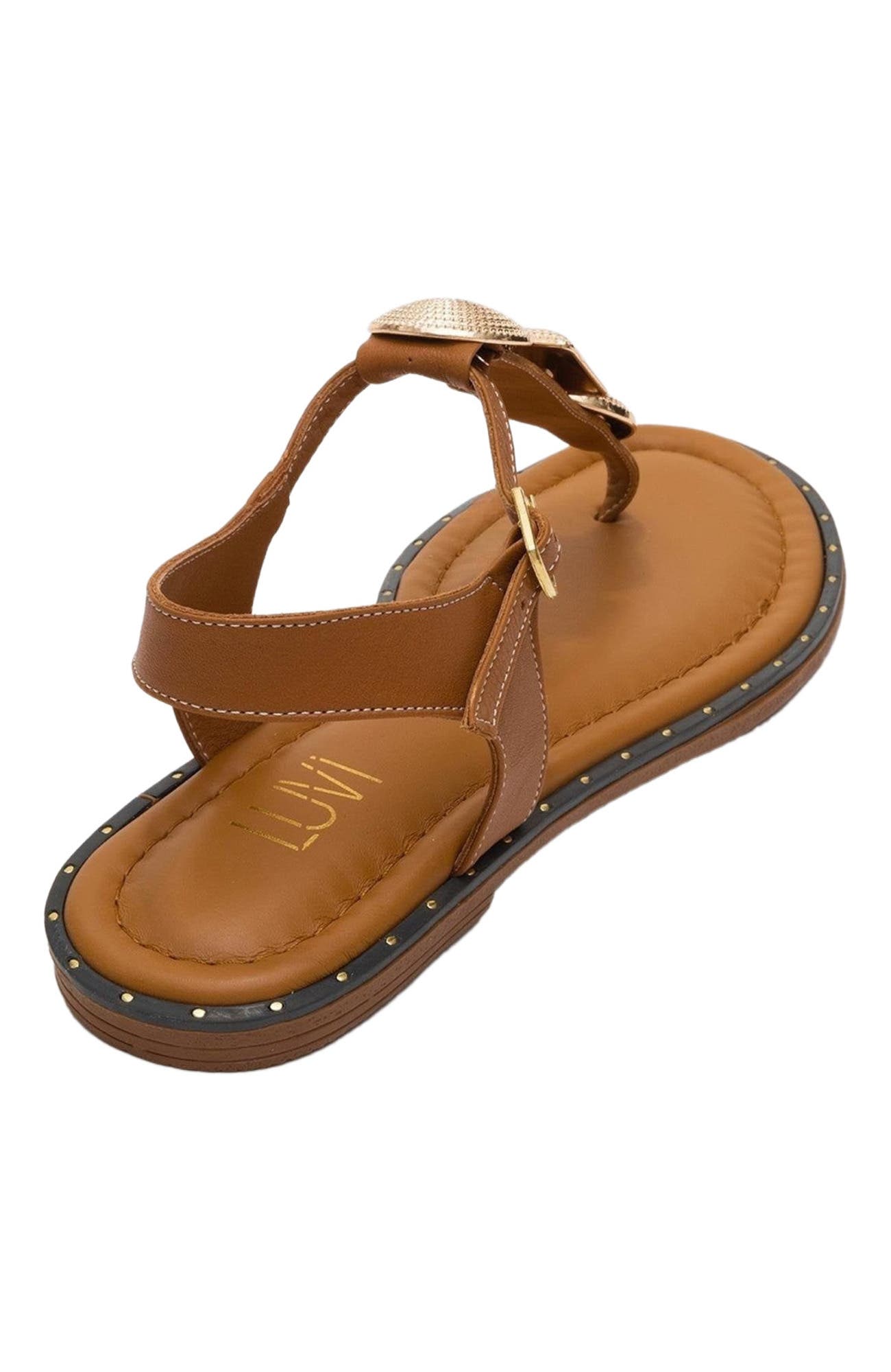 Giulia Leather Flat Sandal, Alternate, color, Cognac Leather