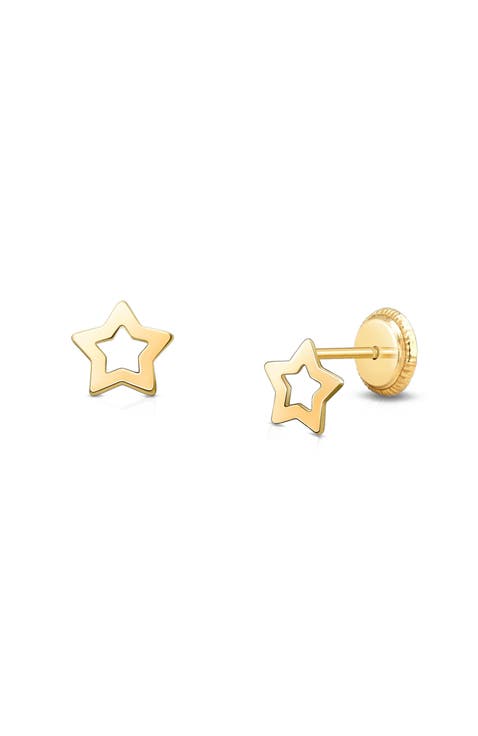 14K Gold Wish Upon a Star Studs Screw Back Earrings