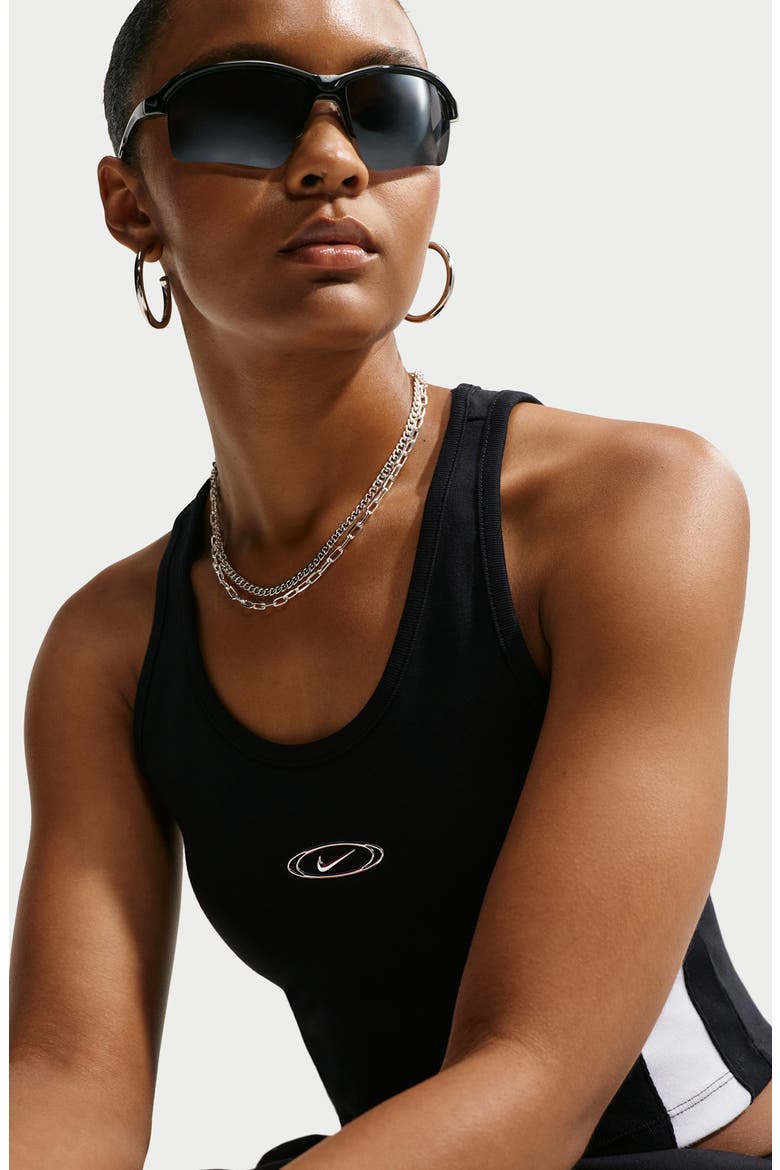 Crop Performance Racerback Tank, Alternate, color, BLACK/ WHITE/ METALLIC SILVER